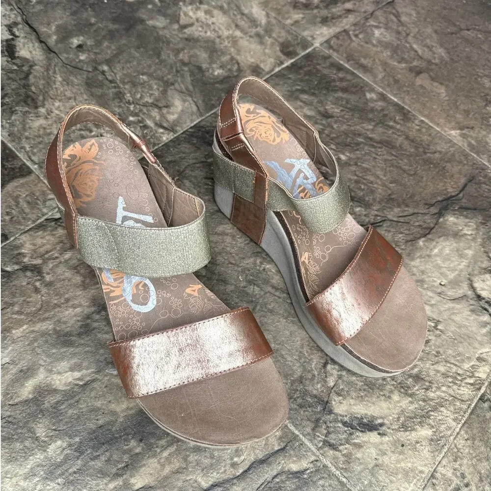 OTBT Metallic Copper and Light Gray Wedge Sandals